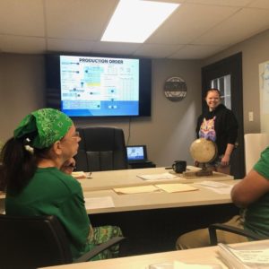 Versa Pak employees celebrate St. Patrick's Day in the renovated training room.